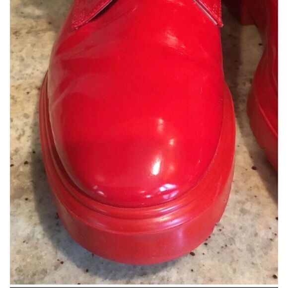 Stuart Weitzman McKenzee Red Patent Leather Lace Up Combat Boots Women’s size 7 - Picture 7 of 11